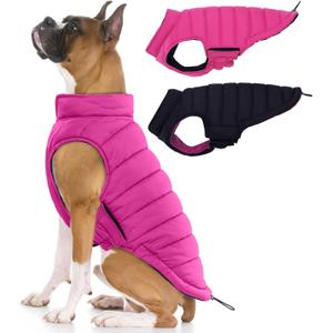 Lelepet Reversible Dog Coat Waterproof Dog Jacket Windproof Puffer Vest for Winter Warm Lightweight Coats for Large Dogs Adjustbale Hook & Loop Pet Apparel with Leash Hole, Boxer, Weimaraner, 2XL (Rose Red)