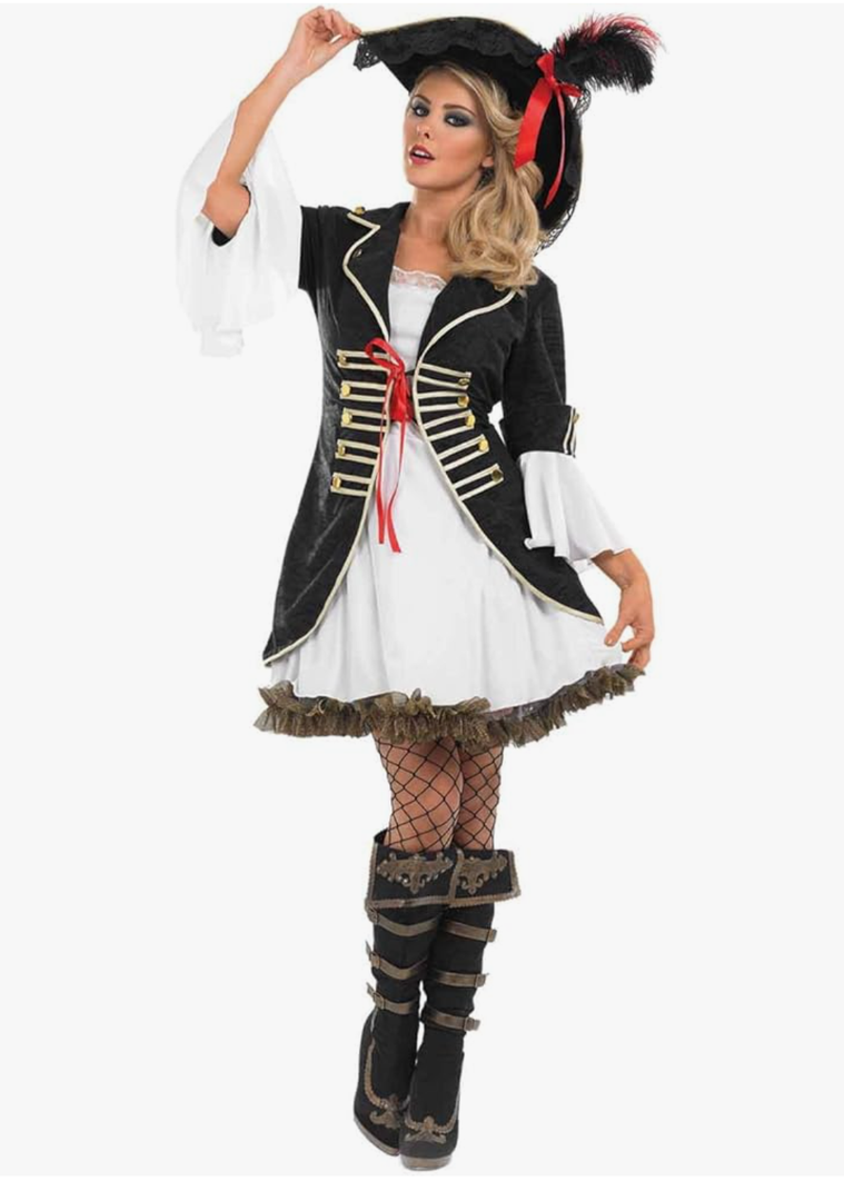 fun shack Pirate Costume Women's Deluxe Buccaneer Outfit with Corset Jacket, Dress, Hat XL