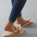 OYOANGLE Women's Applique Decor Open Toe Flip Flop Sandals Casual Outdoor Flat Slippers (Beige) 38