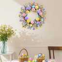 Easter Wreath 20 Inch Easter Wreaths for Front Door with Colorful Eggs Yellow Daisy Purple Lavender and Green Leaves Egg Wreath for Porch Window Farmhouse and Party Decoration