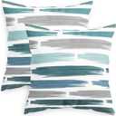 CaliTime Throw Pillow Cases Pack of 2 Cozy Fleece Abstract Geometric Texture Decorative Cushion Covers for Couch Bed Sofa Farmhouse Decoration 18 X 18 Inches Teal