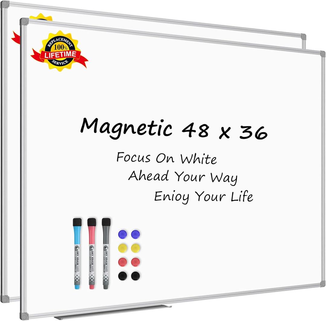 Lockways 48 x 36 Inch White Board 2 Pack | 4 x 3 Dry Erase Boards Magnetic Whiteboard for Office School and Home
