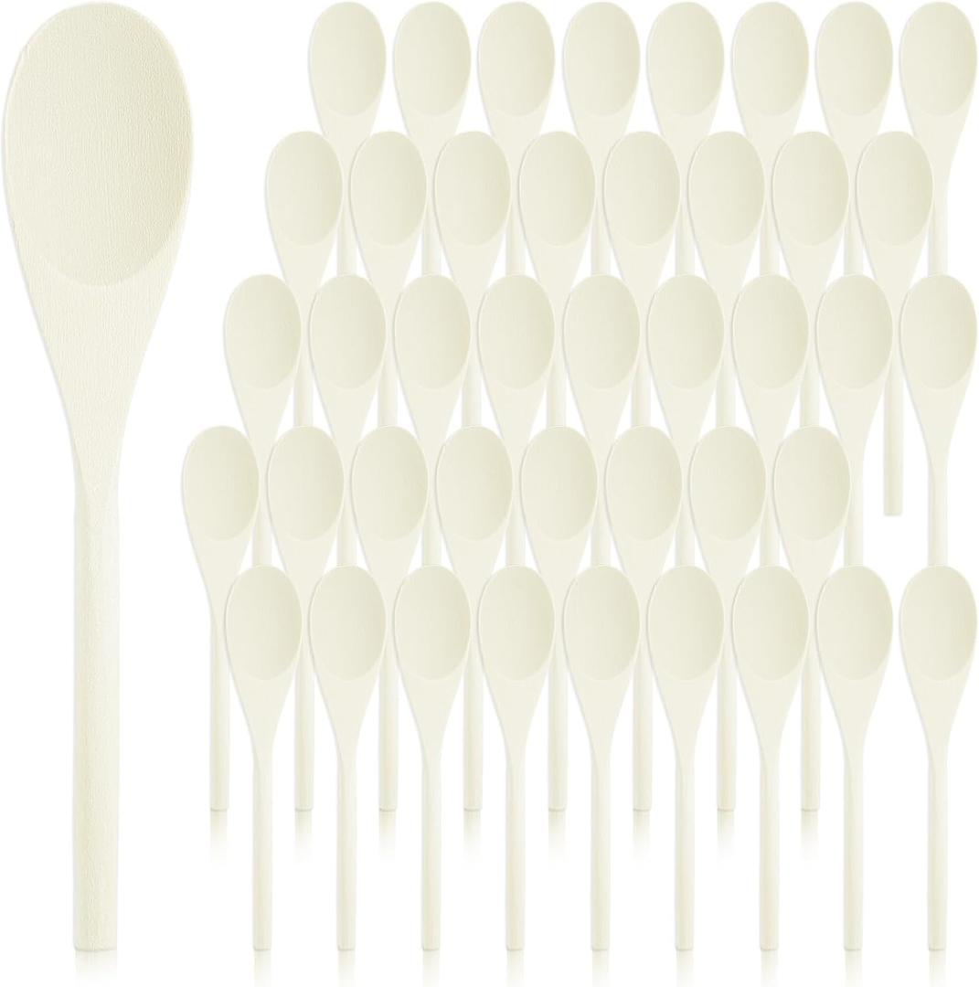 50 Pack Wooden Spoons Bulk, 8 Inch Wooden Spoons for Crafts Long Handle Wood Kitchen Spoon Disposable Cooking Mixing Spoon Gifts for Eating, Outdoor Camping, Party, Crafts, Dinner Events