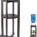 Natural Solid Wood Water Dispenser Stand (32.8"Hight-11.2"Wide) Ceramic Water Dispenser Floor Stand, 5 Gallon Water Jug Stand with 2 Round Shelfs Included for 1-5 Gallon Water Bottles/Crocks/Water Jug (Walnut-color)