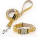 Plutus Pet Cotton Hemp Dog Collar and Leash Set, Adjustable Collar for Small, Medium, and Large Dogs, Heavy Duty and Soft on Skin, Yellow, M