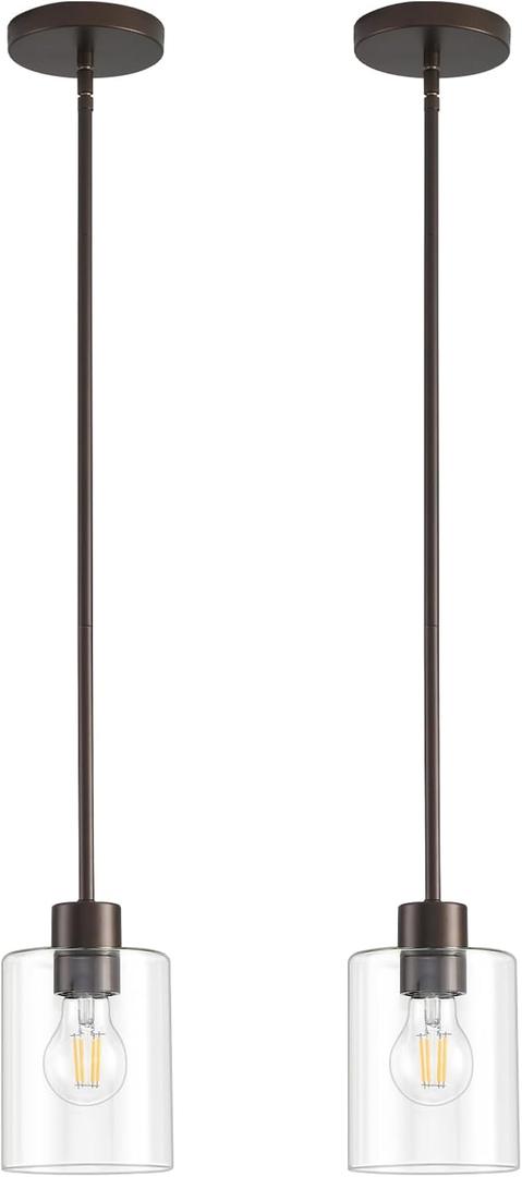 Oil Rubbed Bronze Pendant Lights Kitchen Island - Clear Glass Pendant Light Fixture Multiple Stems Rods 3 Units 12 Inch 3 Units 4 Inch (2 Pack Oil Rubbed Bronze Downrod)