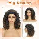 Matthia Curly Headband Wig for Black Women 12inch Glueless None Lace Front Deep Wave Headband Wigs 2 Tone Blonde Mixed Brown Color Synthetic Bob Wig