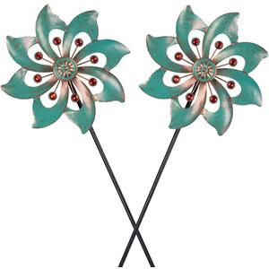 VEWOGARDEN 2PCS Garden Wind Spinners Metal Outdoor Wind Spinner Waterproof Wind Sculptures & Spinners Green Kinetic Wind Spinner for Yard Lawn Decor