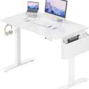 White Electric Sit To Stand Desk - 40 Inch Small Computer Desk Adjustable Height for Work Study Writing, Compact Sit Stand up Desks Table Workstation for Small Space Adult Boy Girl Home Office Bedroom