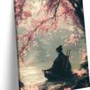 Japanese Sakura Samurai Canvas Wall Art Traditional Bushido Wall Decor Picture Asian Japanese style Cherry Blossoms Warrior Poster Print for Living Room Bedroom 16x24in Ready To Hang