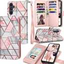 Galaxy A16 5G Case, Galaxy A16 5G Wallet Case, Tekcoo [Detachable Magnetic Hard Case] Luxury PU Leather Cash Credit Card Slots Holder Carrying Folio Flip Cover Strap for Samsung A16 5G [Marble]