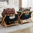 Folding Luggage Rack for Guest Room - Fully Assembled Bamboo Suitcase Stand - Sturdy Wooden Luggage Holder with Laundry Bag & Shoe Rack - Airbnb Essential for Hosts, Guest Room Must Haves (Pack of 2)