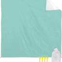 ALAGEO Beach Blanket Solid Teal Color Sandproof Waterproof Beach Mat Light Cyan Sand Free Mat Quick Drying Beach Essentials for Vacation Lightweight with 4 Stakes & Corner Pockets 95"x80"
