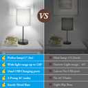17.3 Table Lamps Set of 2 with 2 USB & AC Outlet, Bedside Nightstand Lamps for Bedroom Living Room Kids Room, Desk Lamp with Pull Chain Switch & Fabric Shade for Office Reading Nursery, Grey