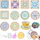 Airsnigi 10 Set DIY Mosaic Tiles for Crafts Mixed Color Mosaic Kits with Wooden Coasters Handmade Glass Coasters Crafts Set for Drinks Tray Handmade Home Decoration Christmas Gift