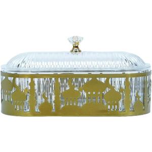 Ramadan Tray with Lid Eid Mubarak Dinner Plate Tray Ramadan Serving Tray Muslim Islamic Dessert Trays Tableware Dessert Metal Platters Storage Container Candy Pastry Dessert Display Holder (Golden)