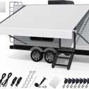 RV Awning Fabric Replacement, Upgraded 19oz Heavy Duty Material with Awning Tie Down Kits & 7 Hooks, Outdoor Vinyl Canopy for Trailer and Motorhome Awning- 10'(Fabric 9'2"), White
