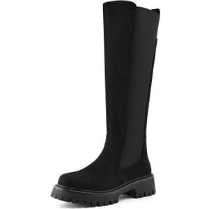 Women’s Knee High Boots Platform Stretch Lug Sole Riding Boots Round Toe Elastic Comfortable Fashion Dress Boots with Side Zipper, Size 7.5