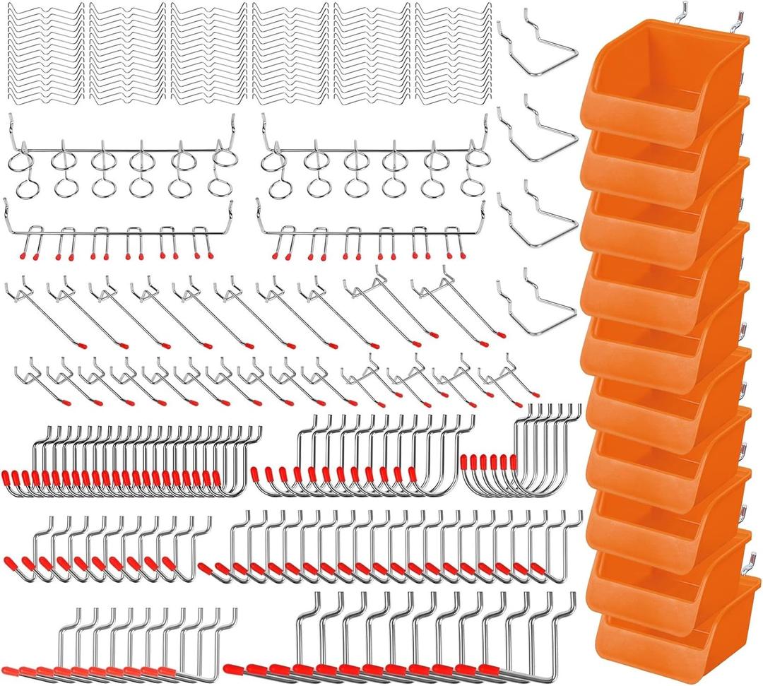 HORUSDY 238 PCS Pegboard Hooks Assortment Kit  16 Types Heavy Duty Pegboard Accessories with Bins  Fits 1/8 & 1/4 Inch Pegboard Metal Hooks for Garage, Workshop, and Tool Storage Organization