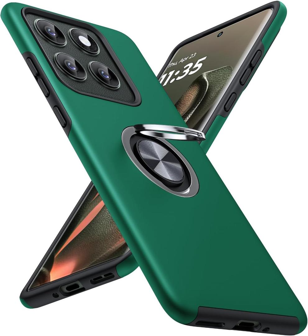 JAME for Motorola Edge 2025 Case, Dual Layer Military Grade Protection Shockproof Cover with Ring Holder Stand Kickstand, Slim Fit Protective Phone Case for Motorola Moto Edge 2025, Green