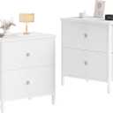 BOLUO White Nightstands Set of 2, 2 Drawer Dresser for Bedroom Night Stand Small Dresser End Table with Drawers Modern (Medium 2 pcs)