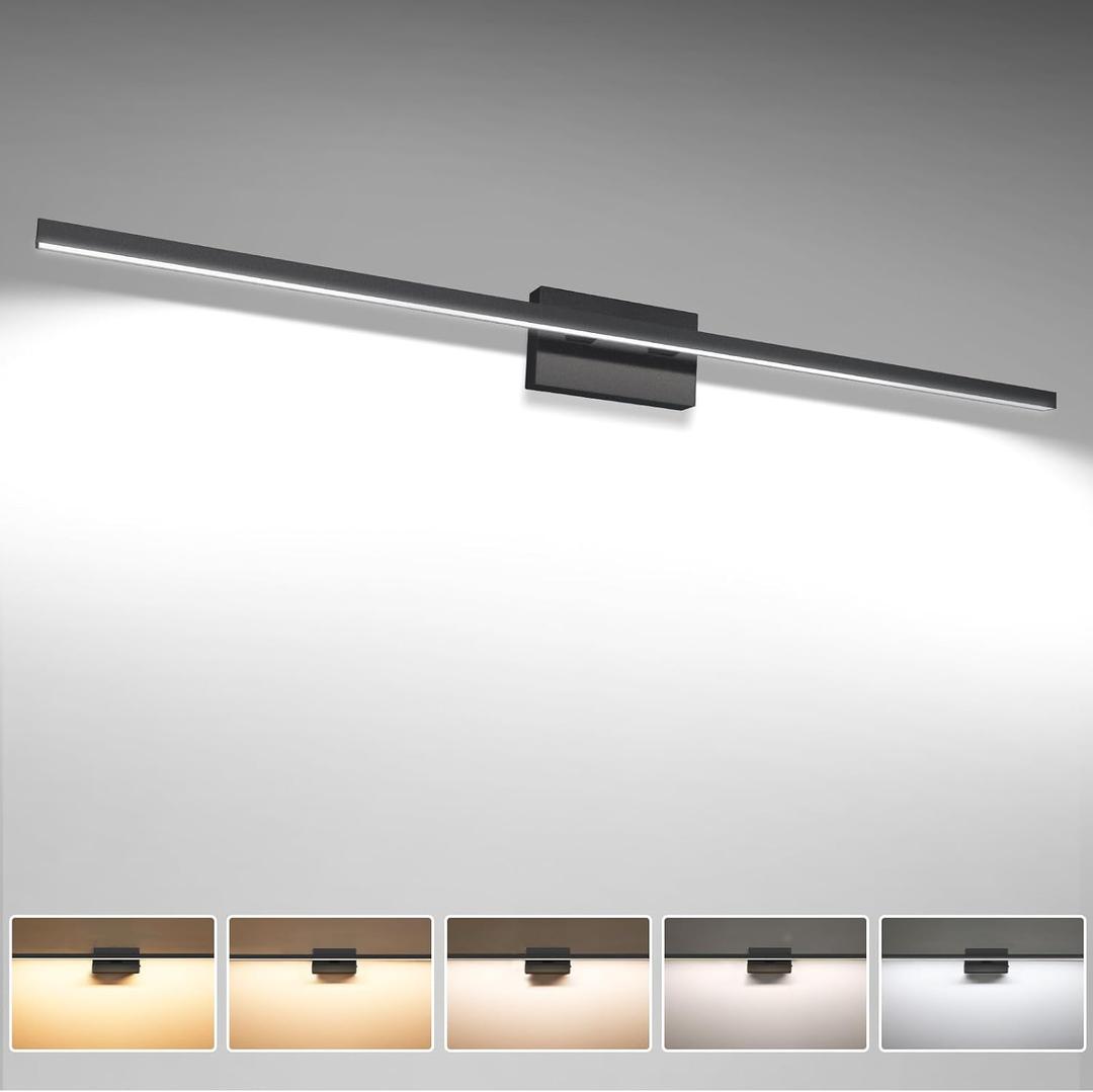 VOLISUN 48 inch Vanity Light for Bathrooms, 30W Dimmable 5CCT Bathroom Light Fixture Over Mirror, Black Bathroom Vanity Light Bar -ETL Certificated