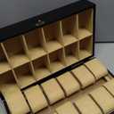 Watch Box, Watch Case for Men Women with Large Glass Lid, Wooden Watch Display Storage Box with 12 - Slots, Charcoal Black Mens Watch Box Organizer