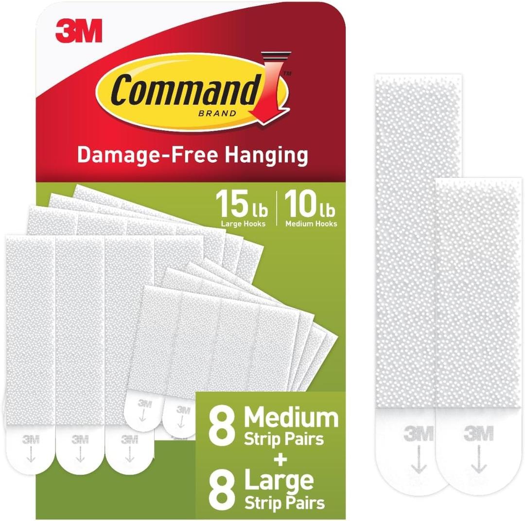 Command Medium and Large Picture Hanging Strips, Damage Free Hanging Picture Hangers, No Tools Wall Hanging Strips for Living Spaces, White, 8 Medium Pairs and 8 Large Pairs