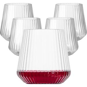 Lueumxc 40 Pack Plastic Ribbed Wine Glasses, 14Oz Origami Disposable Wine Glasses Unbreakable Clear Plastic Cocktail Glasses Recyclable Shatterproof Reusable Wine Cups (14oz 40pack)