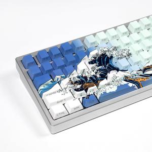 Sumgsn Shine Through Keycaps-PBT Blue Side Printed Keycap, 128 Keys Cherry Profile Double Shot Keycap, Wave of Kanagawa Custom Keycap Set for Mechanical Keyboard 60% 75% 100% (Blue)