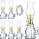 Yexiya 6 Set Vintage Glass Kerosene Lamp Rustic Oil Lamp Lantern Chamber Oil Clear Kerosene Hurricane with 6.6 ft Extra Wick for Indoor Use Lighting Decor Emergency (Trendy Style)