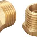 3/4 Inch NPT Male x 1/2 Inch NPT Female Brass Reducer Hex Bushing, Thread 1" OD to 0.75" ID, (2 Piece)