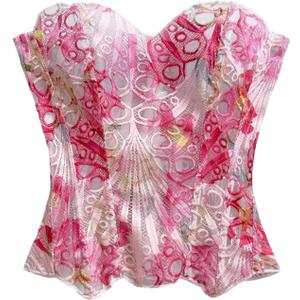 WDIRARA Women's Lace Corset Tops Mesh Strapless Bustier Tube Top Going Out Clubwear (Medium, Pink)