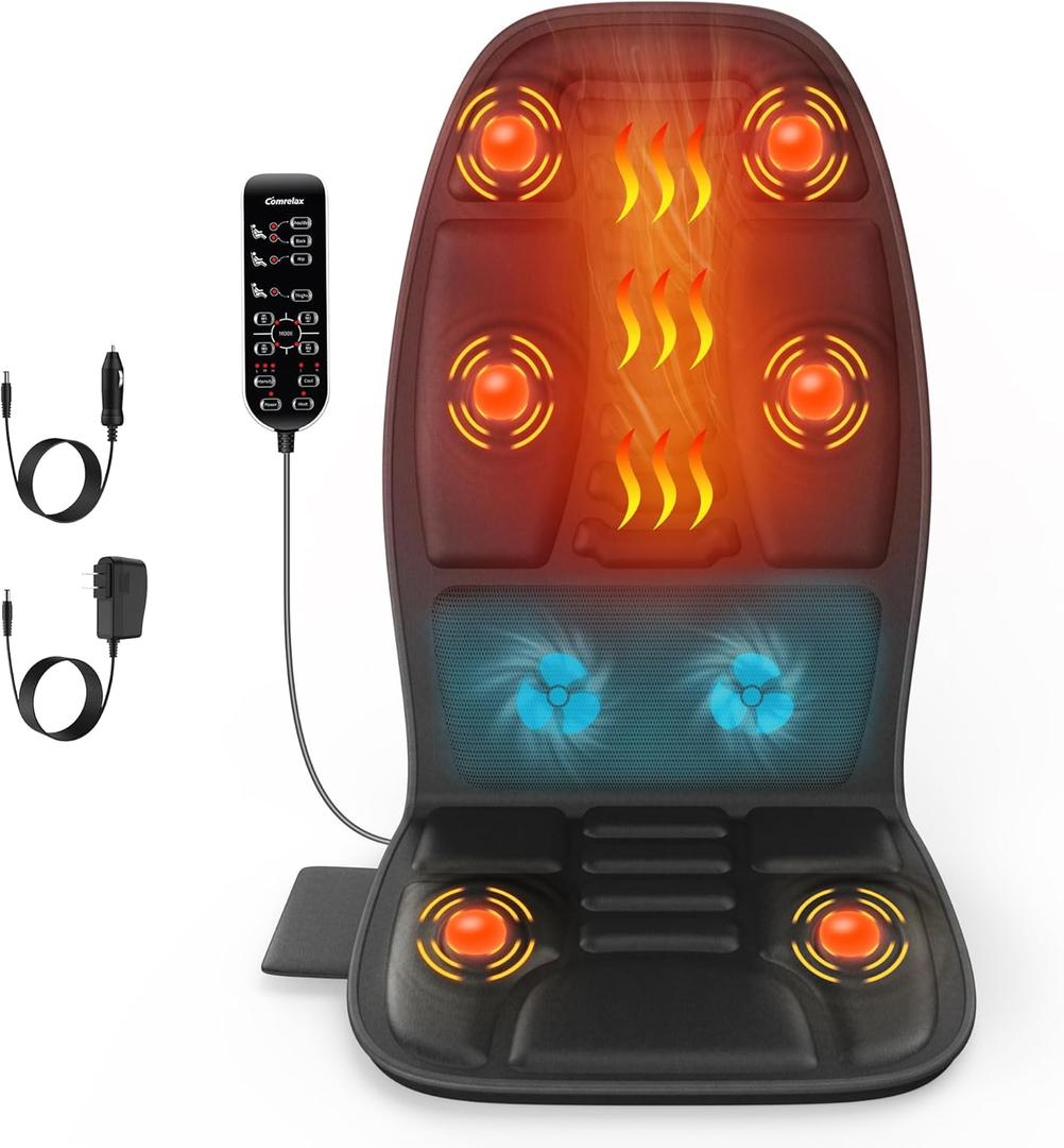 COMERELAX Vibrating Back Massage Cushion With Heat, 
Chair Massager for Full Body Massage, Deep Tissue Vibration Pad with 2 Adapters, Gifts for Dad Mom