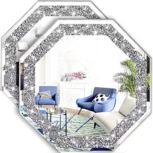 XIHACTY 1 Piece Wall Mirrors Octagon, Crush Diamond Mirrors Wall Decor, Silver Decorative Mirrors for Living Room Decor, Bedroom, Bathroom. (12”x12”)