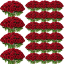 Riceshoot 500 Pcs Artificial Silk Roses Flowers with Long Stem Bridal Wedding Bouquet Realistic Floral Bulks for Garden Home Party Gifts Favor Decoration(Red)
