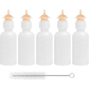 Pack of 5 Pet Feeding Bottle, Reusable Nursing Bottles Kits with Silicone Nipple, Replacement Original Feeding Bottle for Newborn Kittens Puppies Rabbits Small Cat Dog Animals, Short Nipple