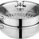 Steamer Pot for Cooking [Large Capacity] 11.8 inch Steamer Pot, 2-tier Multipurpose 18/8 Stainless Steel Steam Pot Cookware with Lid for Vegetable, Dumpling, Stock, Sauce, Food