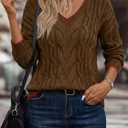 LaGracia Women's Oversized Cable Knit V Neck Sweaters Trendy Color Block Sweater Pullover 2026 (M)