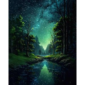 ldazao Starry Night Paint by Numbers Kit for Adults Beginner Forest Adult Paint by Number Kits Canvas Adults' Paint-by-Number Kits DIY Oil Painting for Gift Home Wall Decor 16x20 Inch (SZ0019)