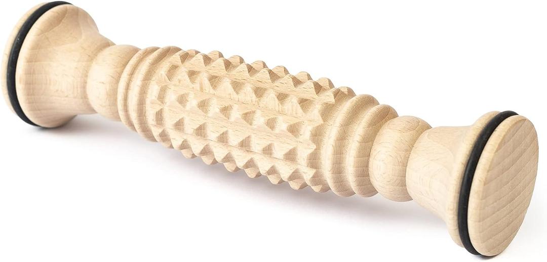 tuuli Accessories - Wooden Foot Massager, Grooved Muscle Roller, Helps Ease Muscle Tension, Supports Blood Circulation, Natural Wood Therapy Massage Tools, 8 x 2 inches