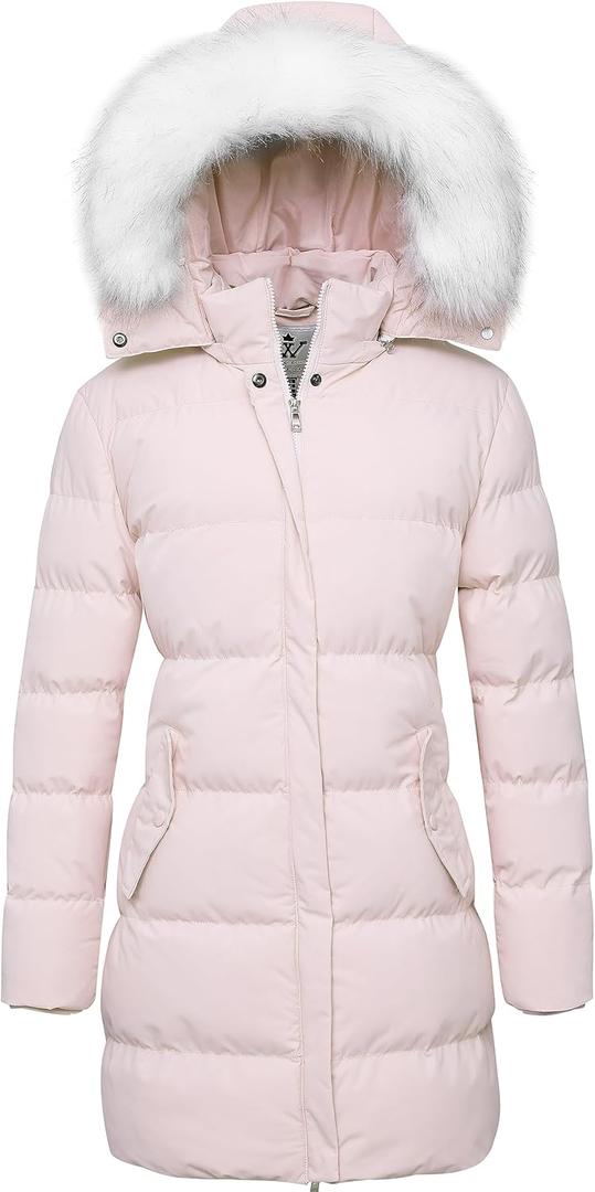 WenVen Women's Winter Thicken Puffer Coat Warm Jacket with Faux Fur Removable Hood (Medium, Pink)