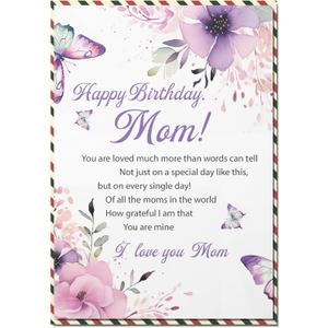 2 x Birthday Card for Mom, Happy Birthday Wishes for Mom Greeting Card with Envelope and Seal, Birthday Gift, Happy Birthday Mom Card from Daughter, Son, Kids