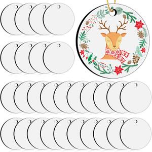 3" Sublimation Ornament Blanks, 50 Pieces Round Blank Sublimation Ornaments Sublimation Christmas Ornament Blanks for Christmas Tree Dcor, DIY Handmade Crafts(3 inches)