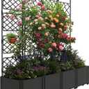 4pcs Raised Garden Bed with Trellis & Privacy Screen, 63" h Tall Vertical Planter Box for Climbing Plants, Outdoor Garden Planter Box with Drainage Holes for Patio Balcony, Black