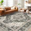 Washable Rugs 8x10 Area Rugs for Living Room, Bedroom, Office, Ultra-Thin Anti Slip Backing Rug, Super-Soft Vintage Large Area Rug, Home Decor Farmhouse Rugs (Black/Beige, 8'x10')