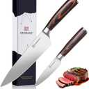 KEEMAKE Professional Chef Knife Set 2 Pieces - Kitchen Knives High Carbon Stainless Steel Ultra Sharp Blade & Ergonomic Pakkawood Handle, Perfect for Meat Cutting, Vegetable Chopping & Culinary Gifts