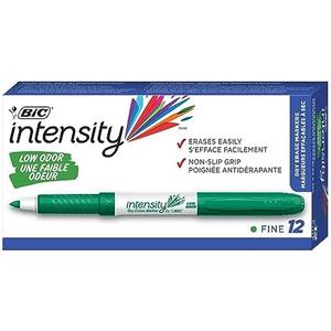 BIC Intensity Green Low Odor Dry Erase Markers, Fine Tip, 12-Count Pack of Erasable Markers With Low-Odor Ink for a Pleasant Writing Experience