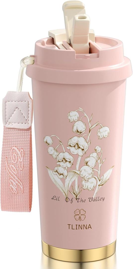 Ceramic coating Lined 100% Leakproof 316 Stainless Steel Vacuum Insulated Tumbler with Lid and Straw for Water, Iced Tea or Coffee, Smoothie and More (Bell Orchid-Pink, 18 oz)