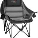 Oversized Camping Chair, Portable Folding Padded Camp Chairs with Side Pocket, Cup Holder, Heavy Duty Support 500LBS Outdoor Lounge Chair for Adults, Fishing, Sports, Trip, Black, 1pcs